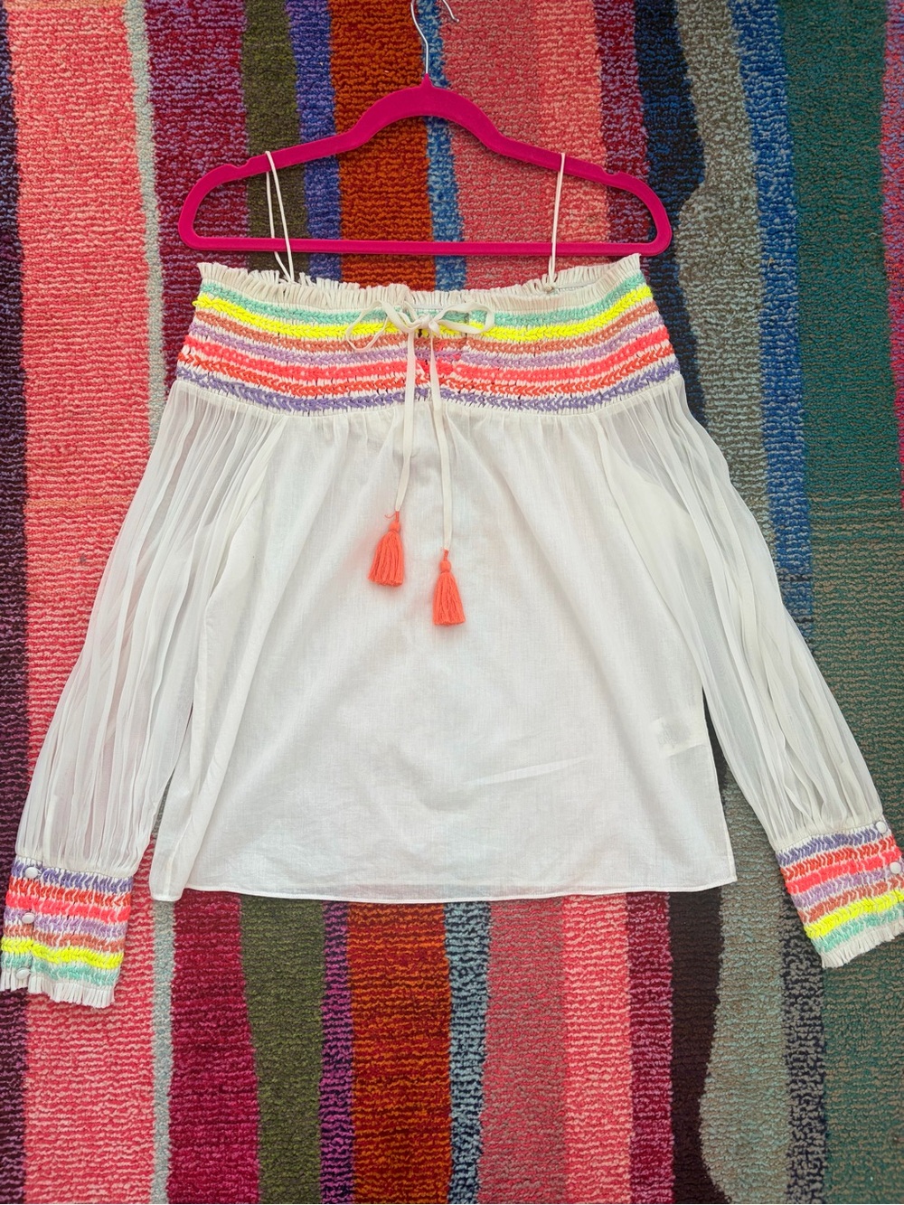 ALICE AND OLIVIA sharyl Tassel Tie Rainbow Blouse XS